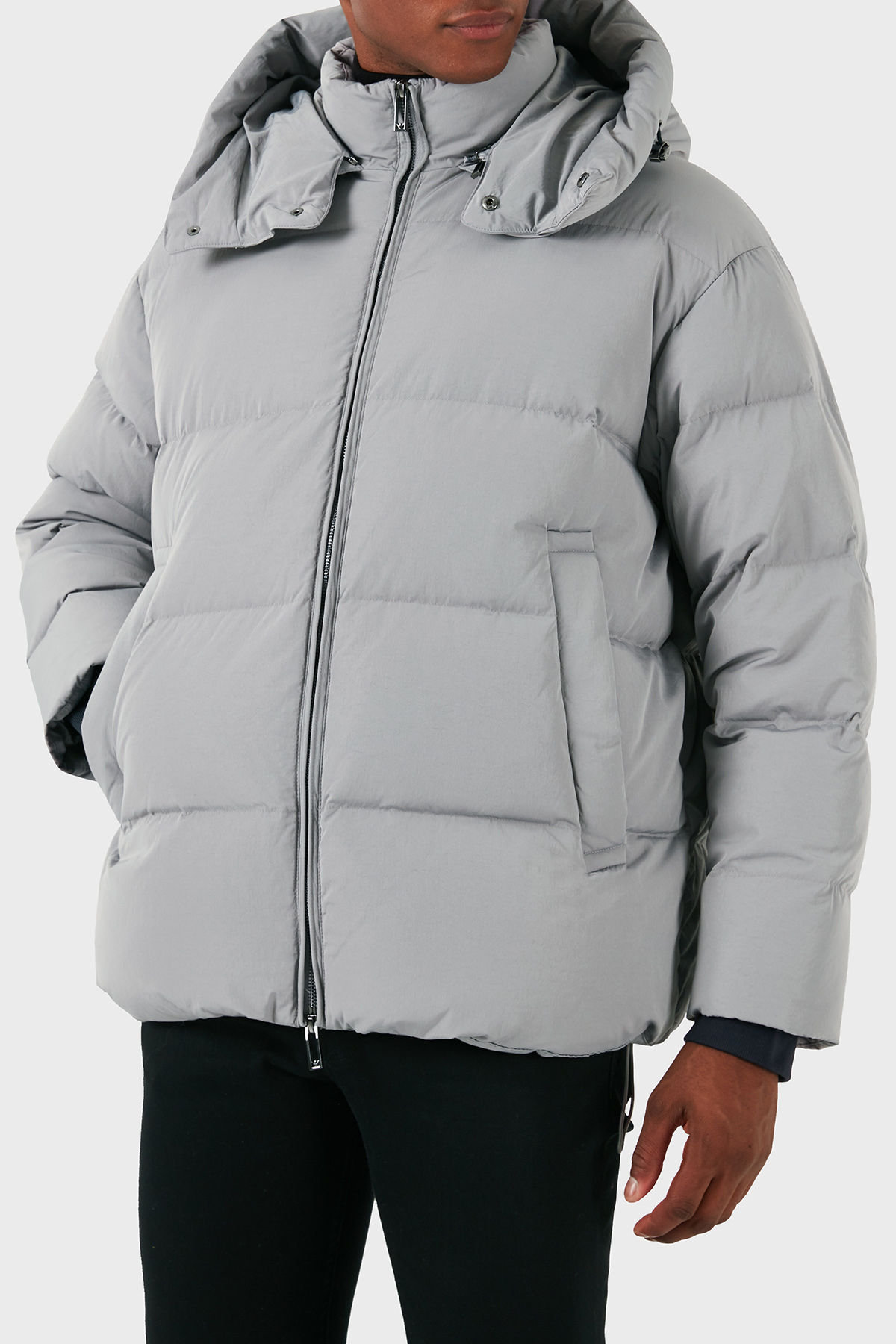 Emporio Armani  Regular Fit Çıkarılabilir Kapüşonlu Yün Dolgulu Şişme Erkek Mont 6D1B83 1NVDZ 06K3 GRİ