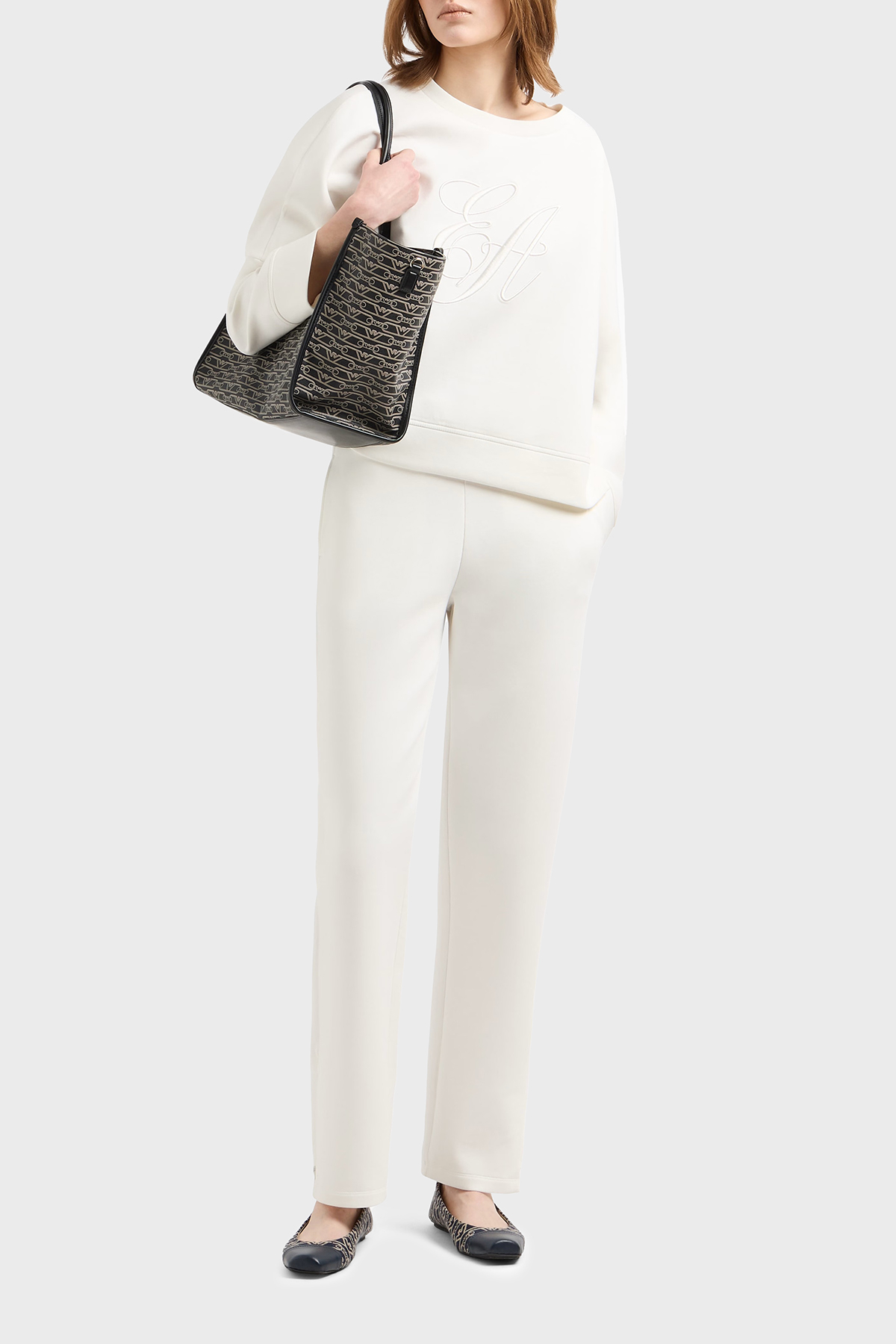 Emporio Armani Regular Fit Lastikli Bel Düz Paça Kadın Pantolon EW000484 AF10002 U0006 BEYAZ