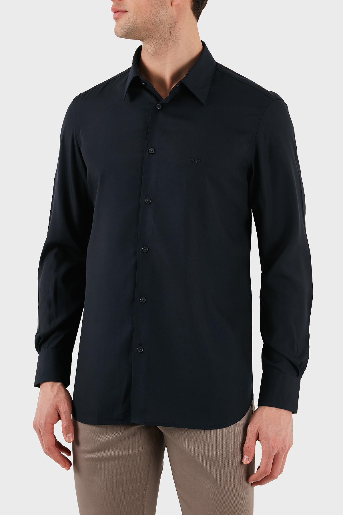 Emporio Armani Regular Fit Logolu Erkek Gömlek EM001537 AF14214 UB118 LACİVERT