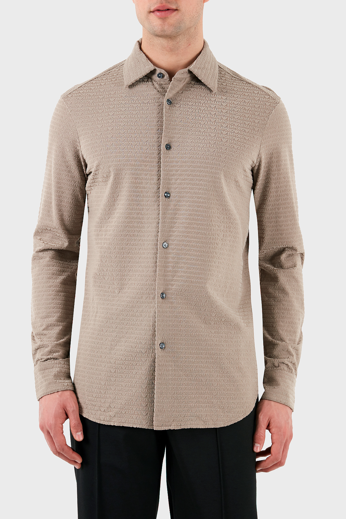 Emporio Armani Regular Fit Tümü Logolu Erkek Gömlek EM001537 AF10017 F6063 BEJ