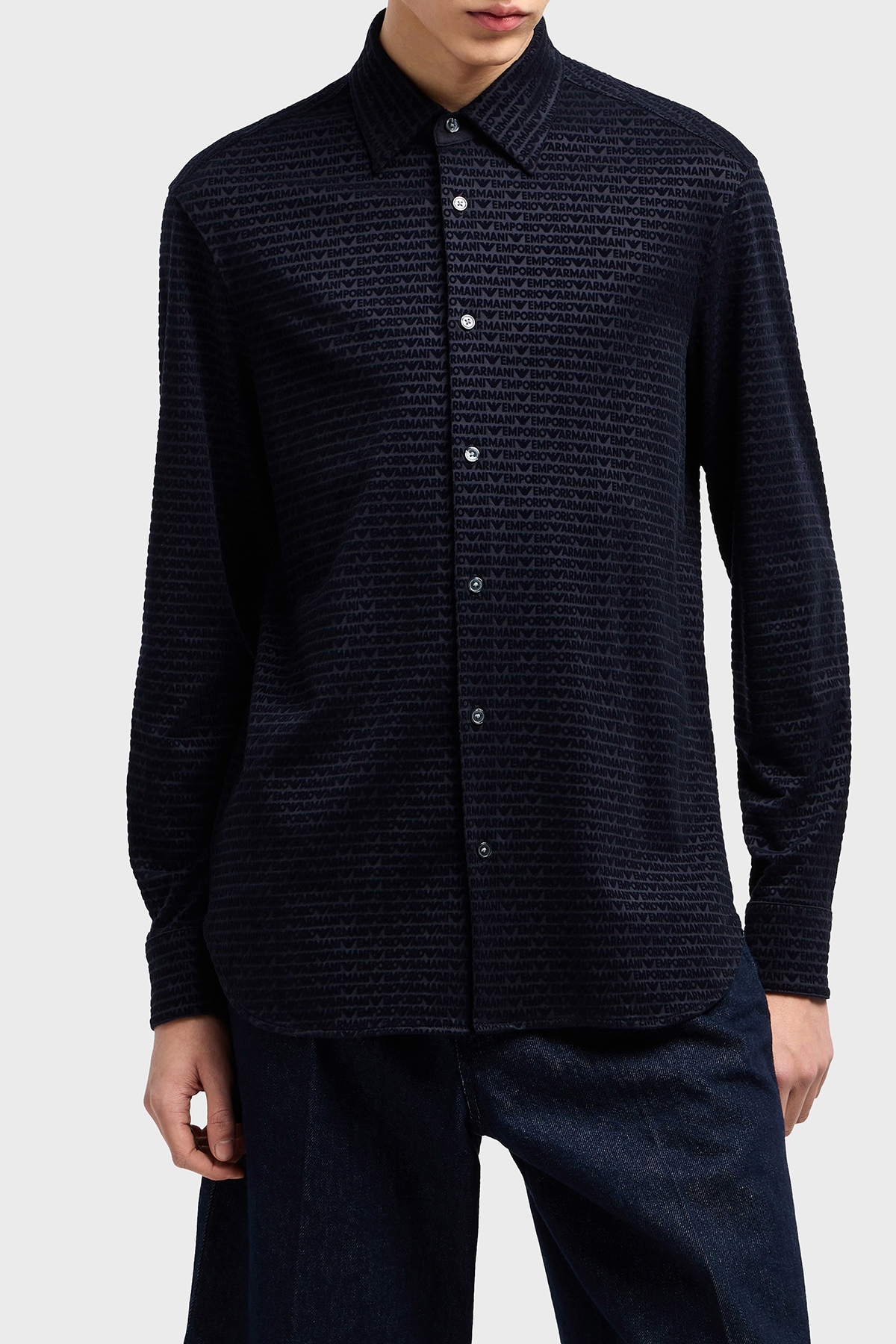 Emporio Armani Regular Fit Tümü Logolu Erkek Gömlek EM001537 AF10017 FB229 LACİVERT