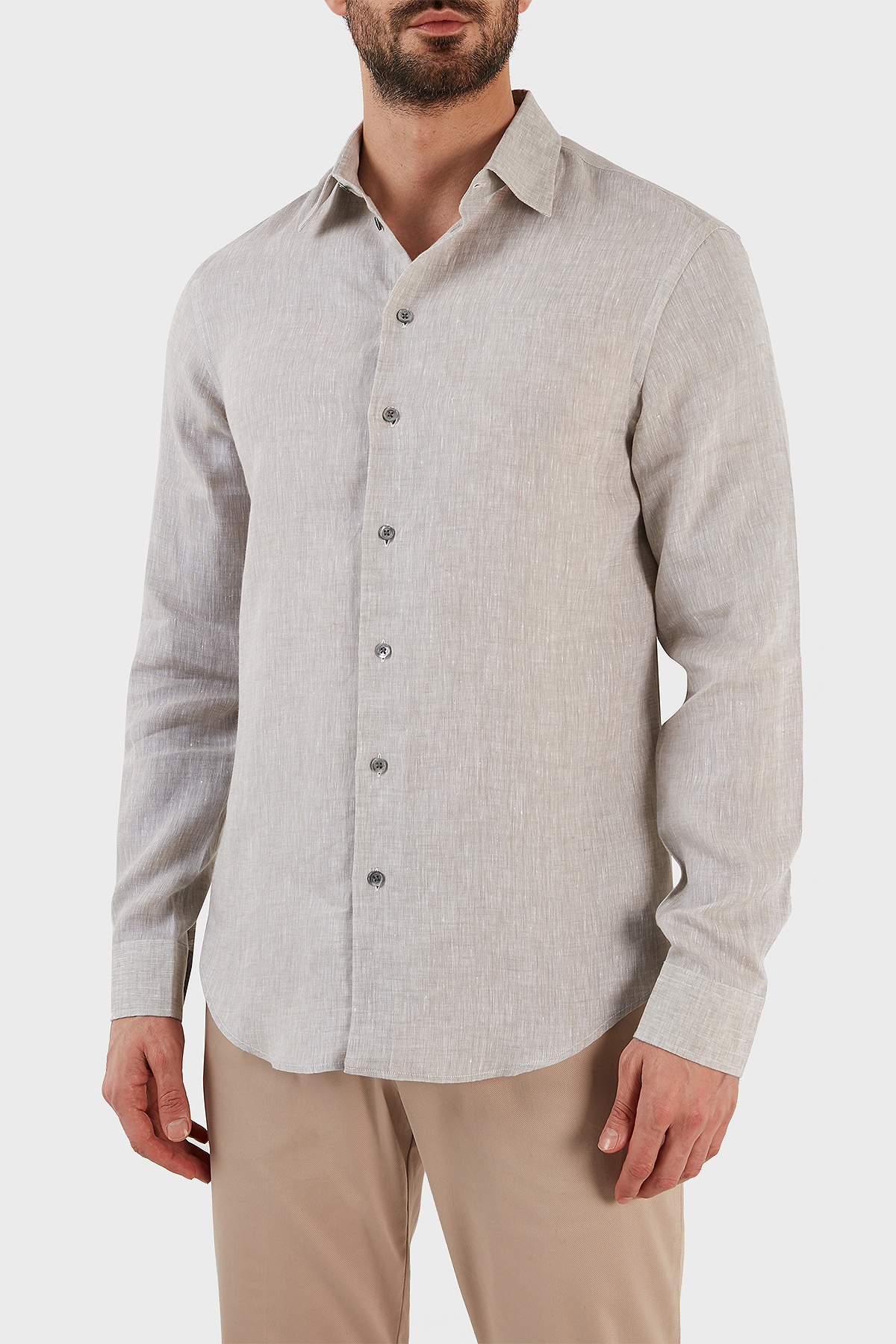 Emporio Armani Regular Fit Uzun Kollu Keten Erkek Gömlek D41SM0 D10F9 600 AÇIK GRİ