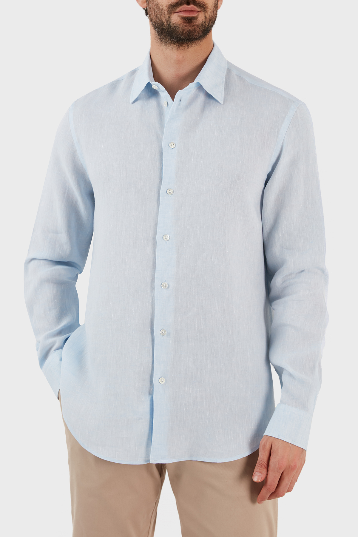 Emporio Armani Regular Fit Uzun Kollu Keten Erkek Gömlek D41SM0 D10F9 700 MAVİ