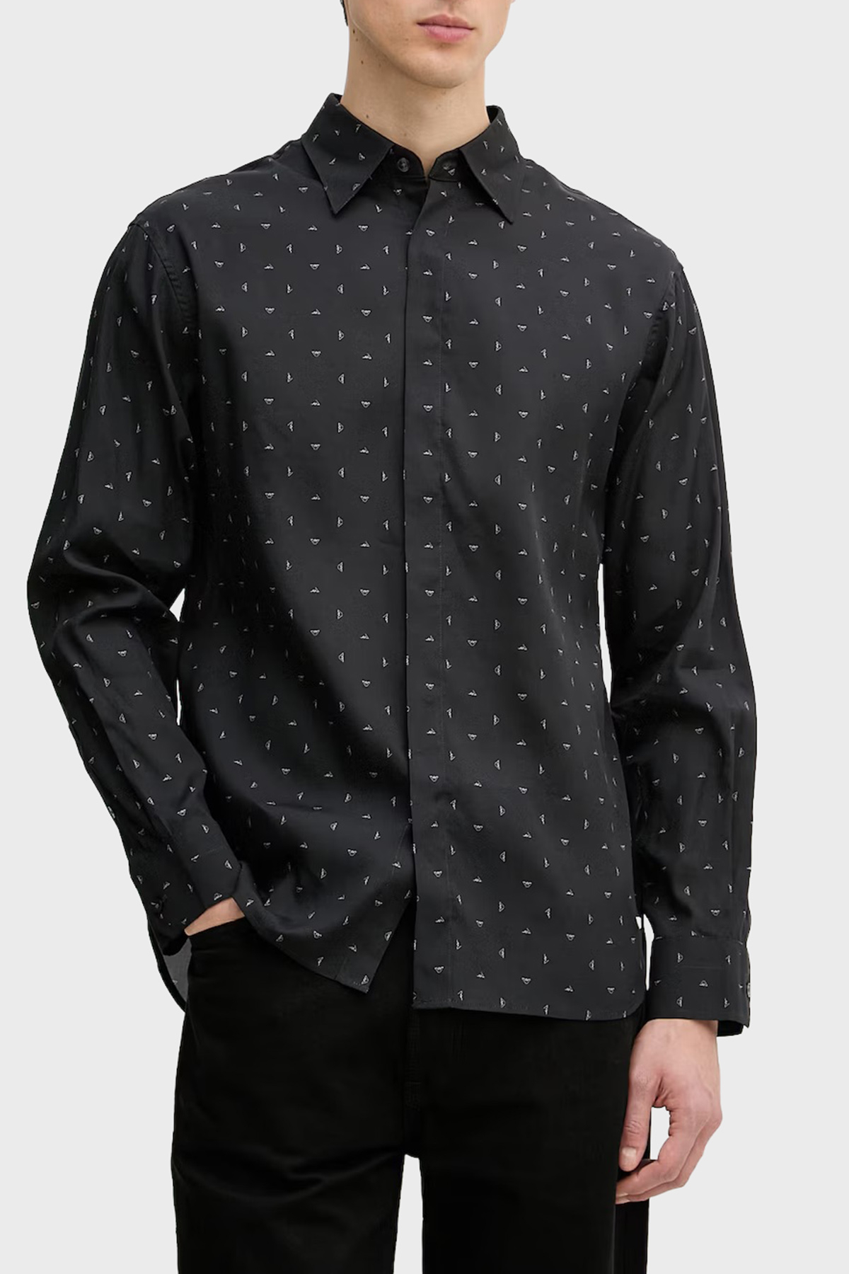 Emporio Armani Relaxed Fit Baskılı Uzun Kollu Erkek Gömlek EM004178 AF14214 FB471 SİYAH