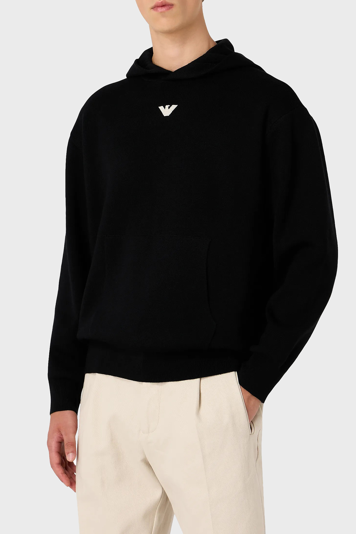 Emporio Armani Relaxed Fit Kapüşonlu Kanguru Cepli Yün Karışımlı Triko Erkek Sweat 6R1MX7 1MNBZ F008 SİYAH