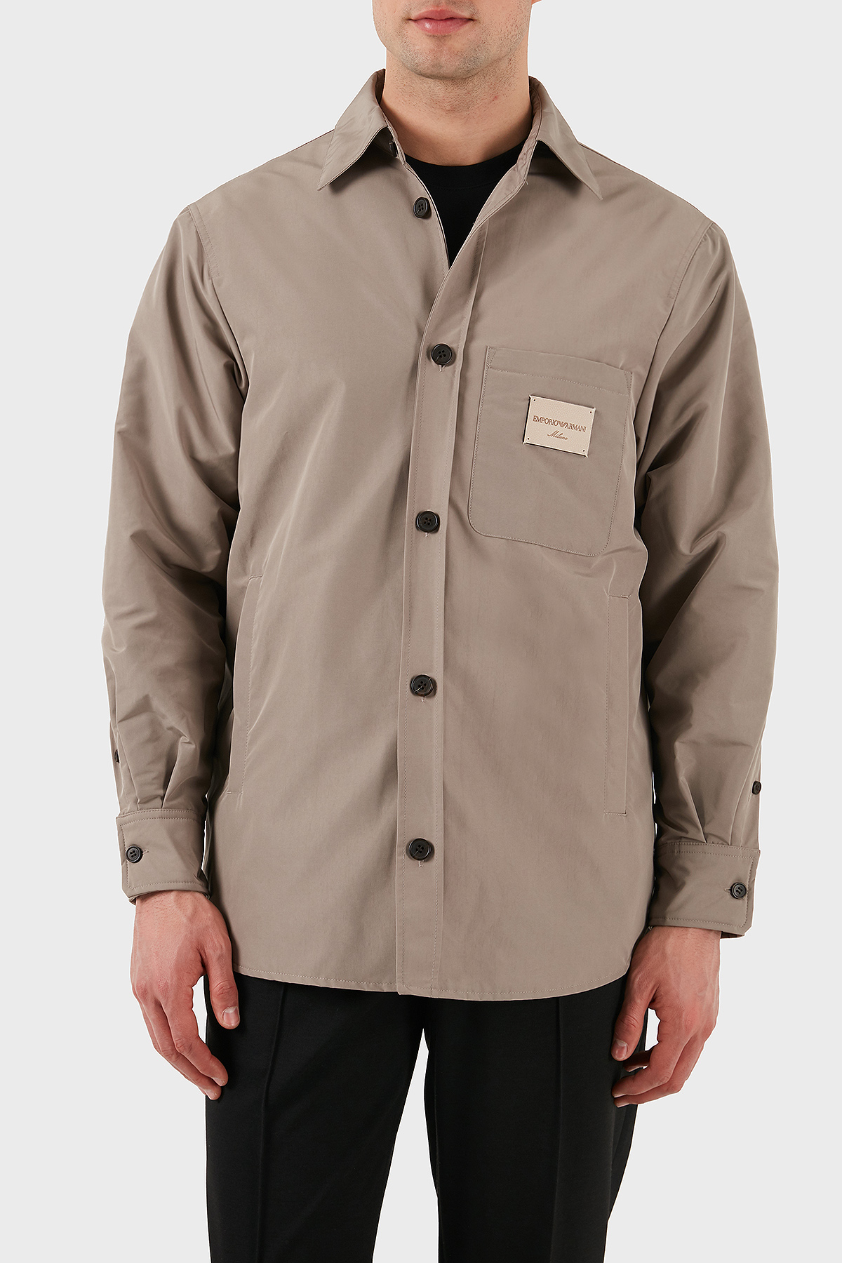 Emporio Armani Relaxed Fit Yama Cepli ve Logo Yamalı Erkek Gömlek Ceket EM001629 AF13770 U6107 VİZON
