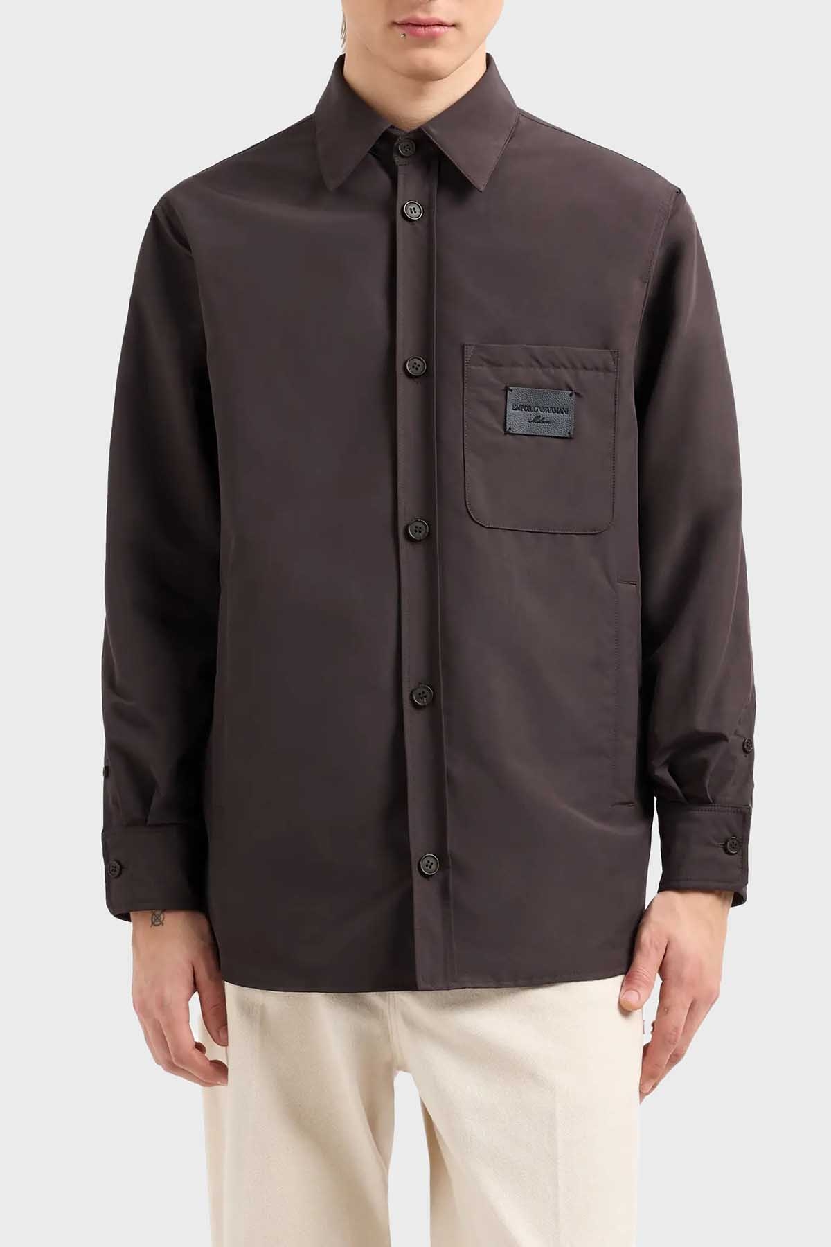 Emporio Armani Relaxed Fit Yama Cepli ve Logo Yamalı Erkek Gömlek Ceket EM001629 AF13770 U8168 SİYAH