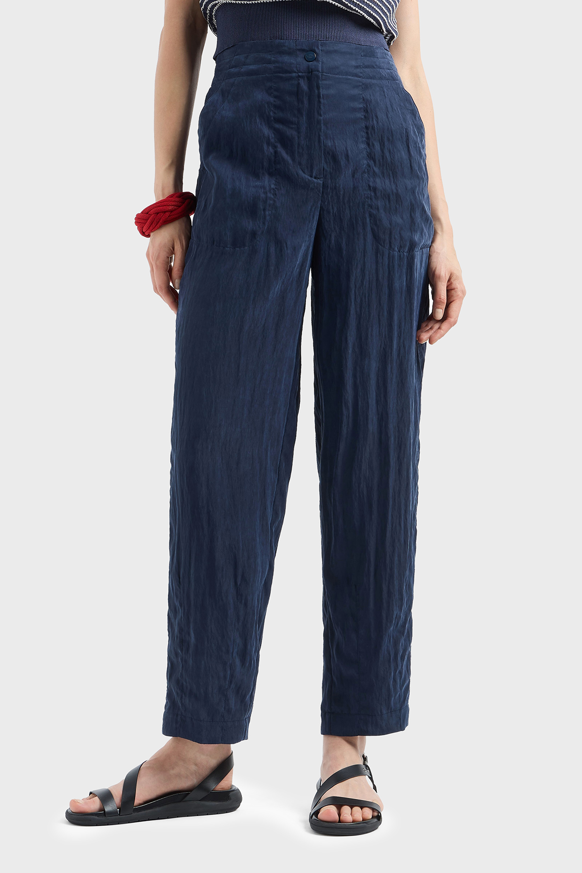 Emporio Armani Relaxed Fit Yüksek Bel Düz Paça Cupra Kadın Pantolon EW000654 AF12644 UB097 LACİVERT