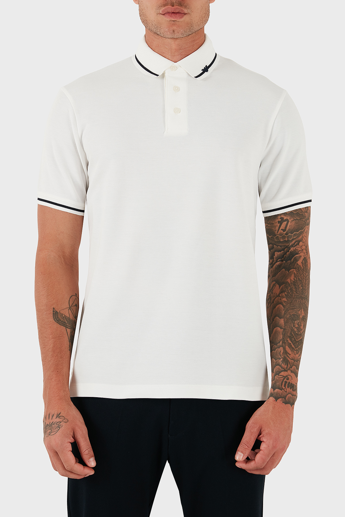 Emporio Armani Şerit Detaylı Pamuklu Regular Fit Düğmeli Erkek Polo Yaka T Shirt EM003003 AF10497 U0003 BEYAZ