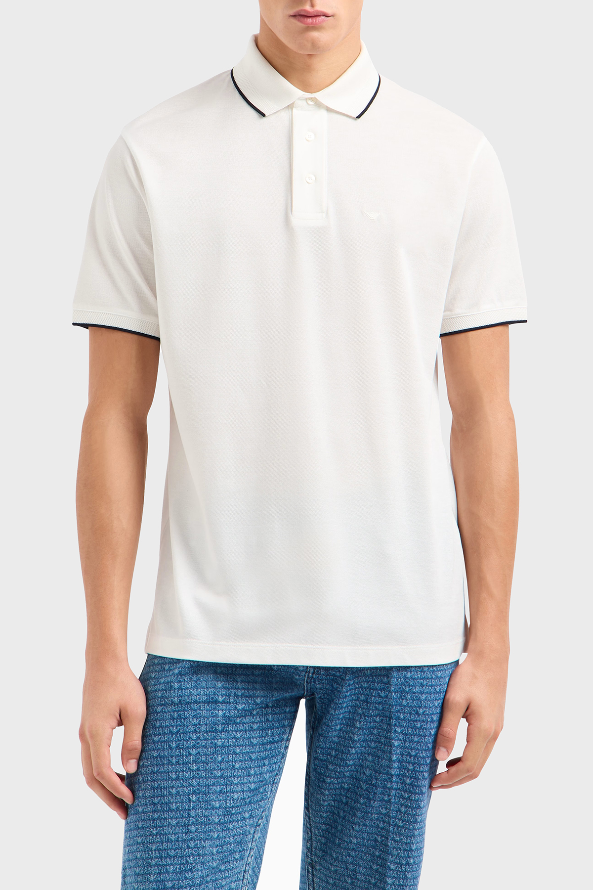 Emporio Armani Şeritli % 100 Pamuk Düğmeli Erkek Polo Yaka T Shirt EM000858 AF12955 U0003 BEYAZ