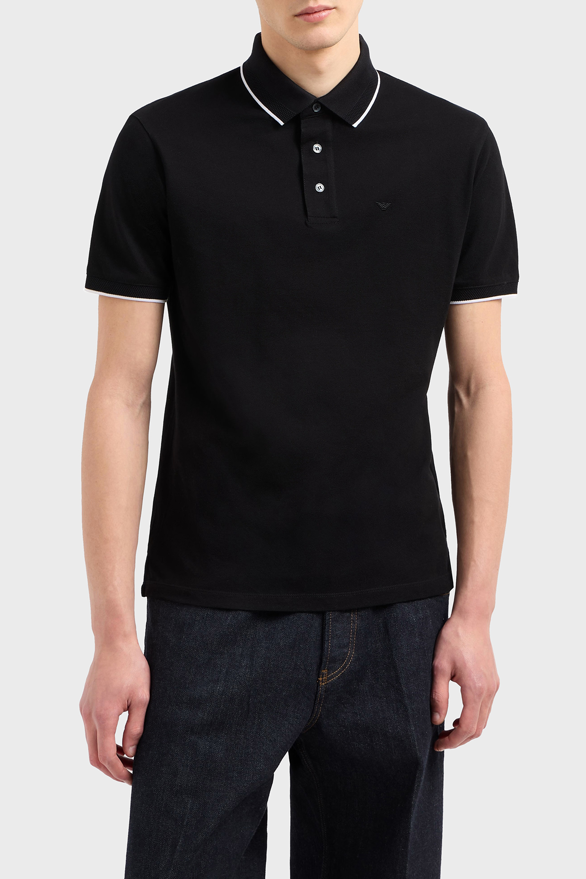 Emporio Armani Şeritli % 100 Pamuk Düğmeli Erkek Polo Yaka T Shirt EM000858 AF12955 UC001 SİYAH