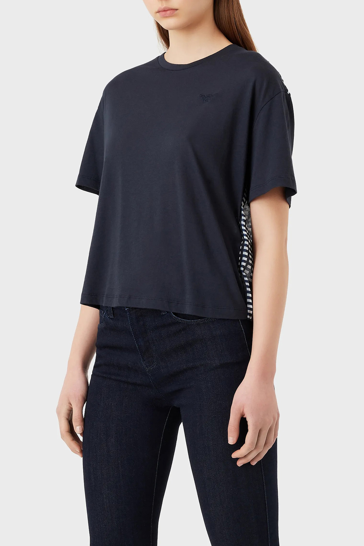 Emporio Armani Sırt Baskılı Pamuklu Loose Fit Bisiklet Yaka Kadın T Shirt 3R2T8Q 2JTAZ F910 LACİVERT