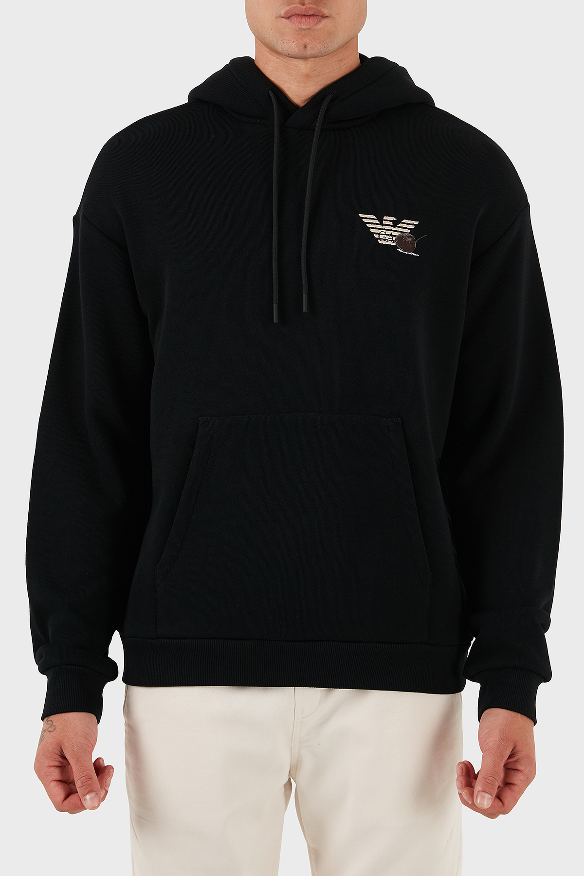 Emporio Armani Sırt Desenli Logolu % 100 Pamuk Relaxed Fit Kapüşonlu Erkek Sweat EM003611 AF14793 UC001 SİYAH