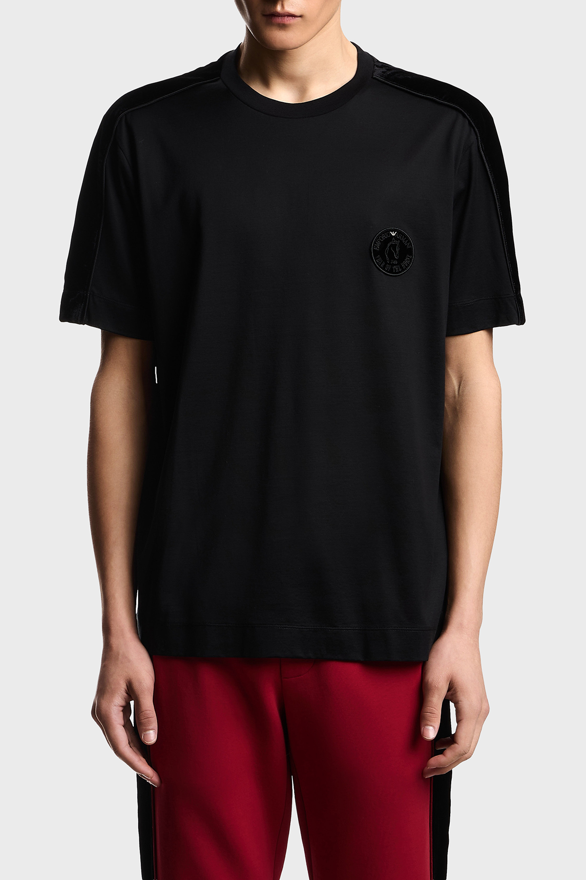 Emporio Armani Şönil Şerit Detaylı Regular Fit Bisiklet Yaka Erkek T Shirt EM005342 AF10017 UC001 SİYAH