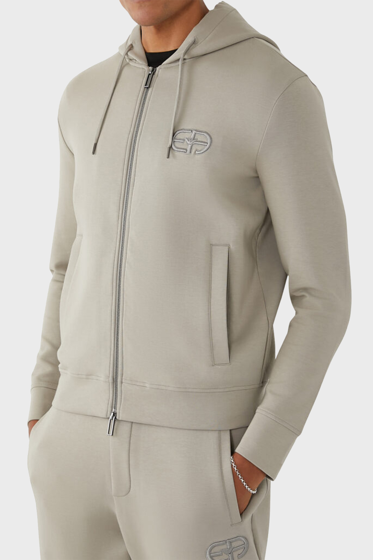 Emporio Armani Streç Pamuklu Kapüşonlu Erkek Sweat 8N1ML6 1JHSZ 0643 GRİ