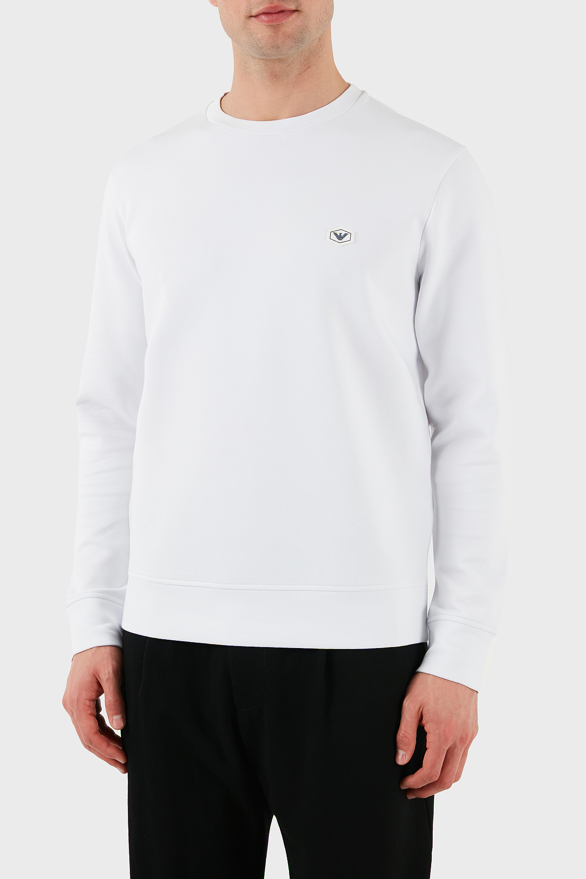Emporio Armani Streç Pamuklu Regular Fit Bisiklet Yaka Erkek Sweat 8N1MD1 1JHSZ 0100 BEYAZ