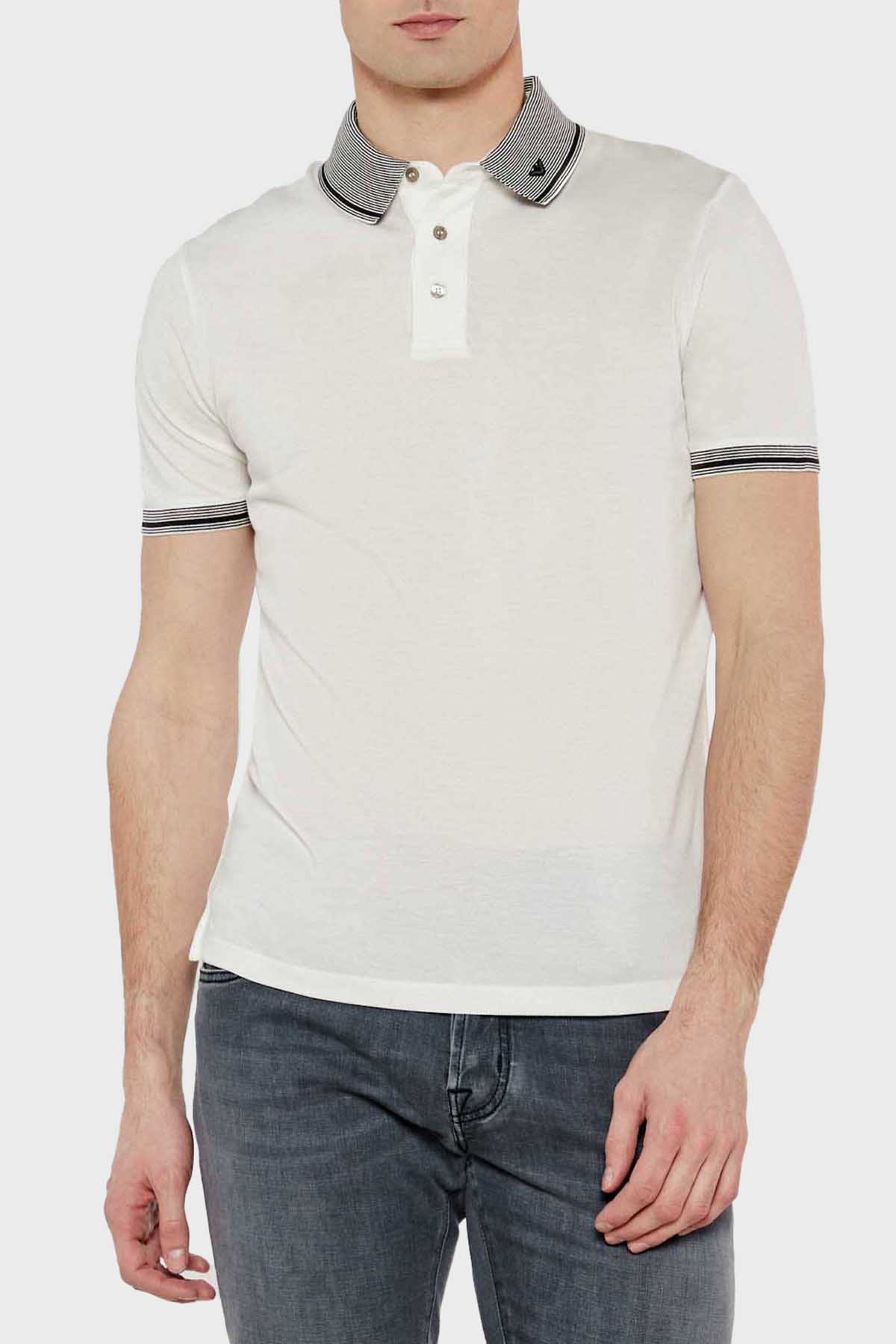 Emporio Armani Streç Pamuklu Regular Fit Düğmeli Erkek Polo Yaka T Shirt EM000852 AF12955 F0067 BEYAZ