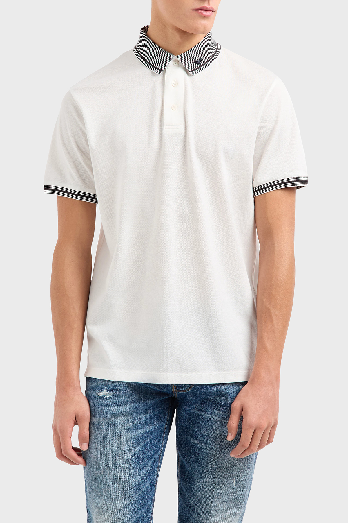 Emporio Armani Streç Pamuklu Regular Fit Düğmeli Erkek Polo Yaka T Shirt EM000852 AF12955 F0068 BEYAZ