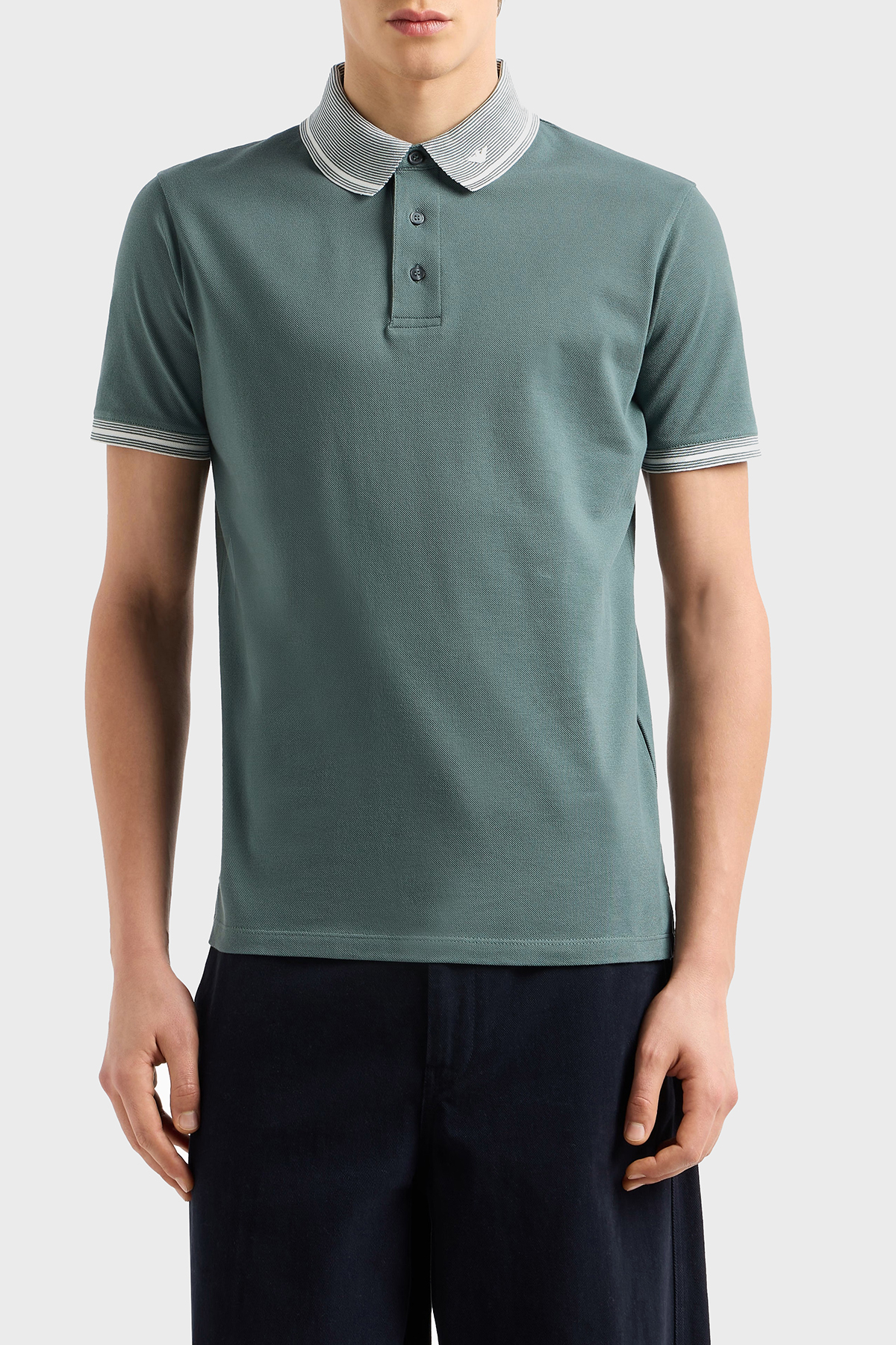 Emporio Armani Streç Pamuklu Regular Fit Düğmeli Polo Yaka Erkek Polo Yaka T Shirt EM000852 AF12955 F9046 HAKİ