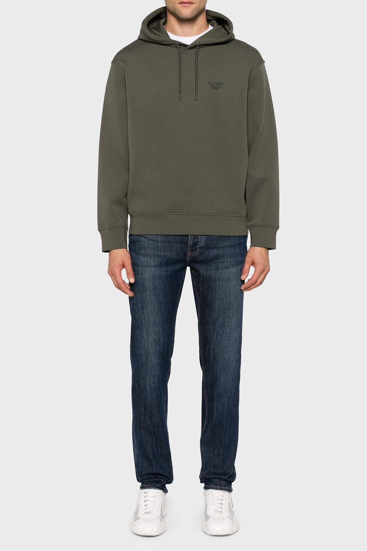 Emporio Armani Streç Pamuklu Regular Fit Kapüşonlu Erkek Sweat 6D1M94 1JHSZ 0661 HAKİ