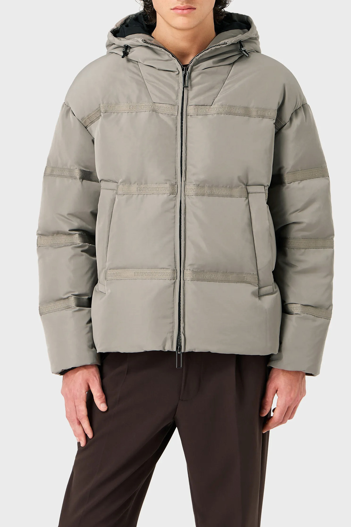 Emporio Armani Su Geçirmez Kuş Tüyü Dolgulu Şişme Erkek Mont 6R1B90 1NCFZ 0643 GRİ