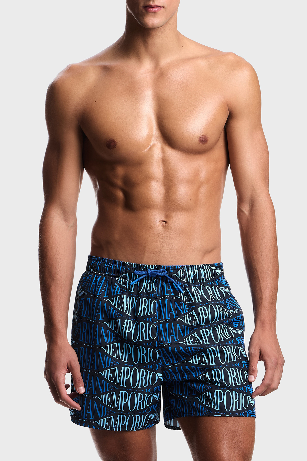 Emporio Armani Tamamı Logolu Bağlamalı Erkek Mayo Short EM000583 AF20442 FB335 SİYAH-SAKS
