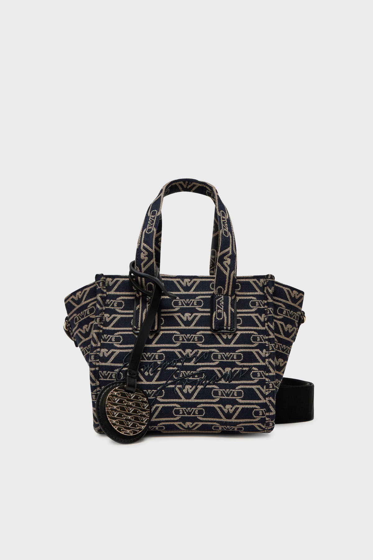 Emporio Armani Tamamı Logolu Çıkarılabilir Askılı Kadın Çanta EW000371 AF12993 FB237 EKRU-LACİVERT