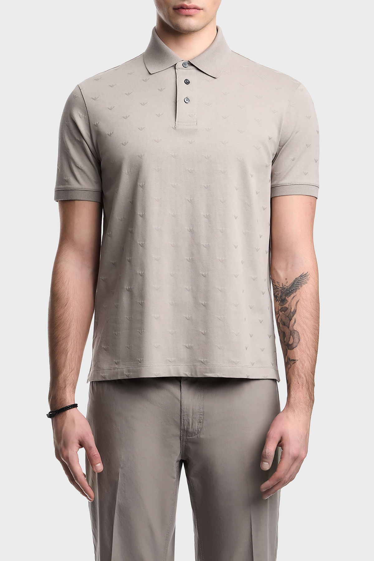 Emporio Armani Tamamı Logolu Pamuklu Slim Fit Düğmeli Erkek Polo EM004912 AF10762 F6219 GRİ