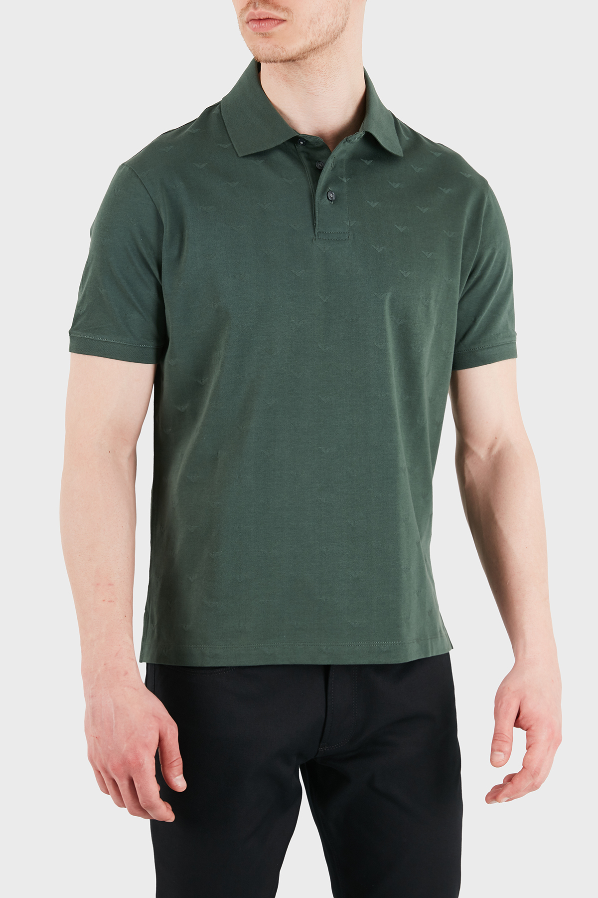 Emporio Armani Tamamı Logolu Pamuklu Slim Fit Düğmeli Erkek Polo EM004912 AF10762 F7171 HAKİ