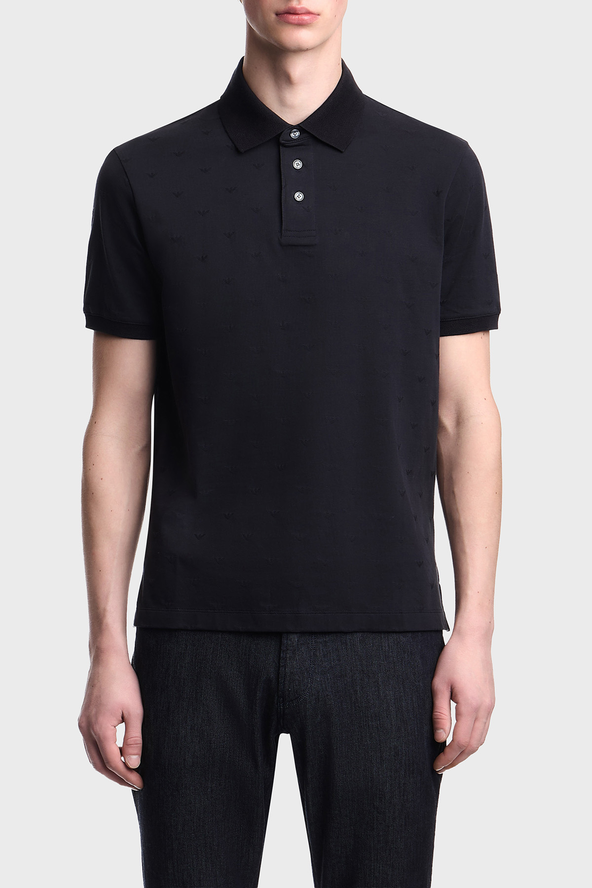Emporio Armani Tamamı Logolu Pamuklu Slim Fit Düğmeli Erkek Polo EM004912 AF10762 FB469 LACİVERT