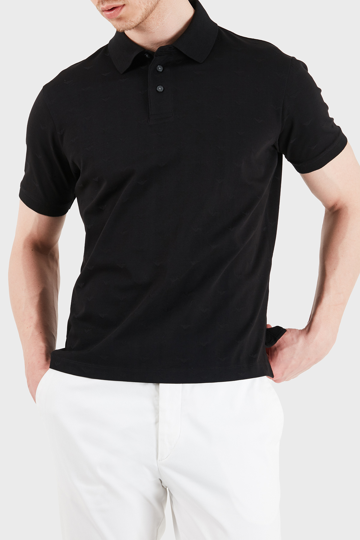 Emporio Armani Tamamı Logolu Pamuklu Slim Fit Düğmeli Erkek Polo EM004912 AF10762 FC346 SİYAH
