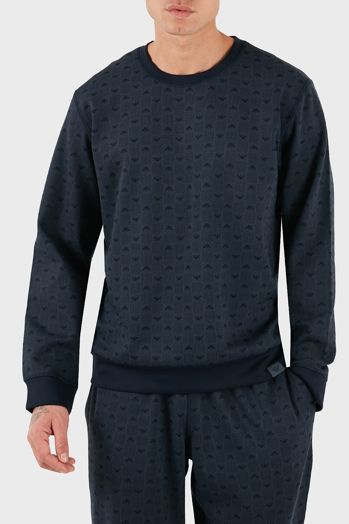 Emporio Armani Tamamı Logolu Regular Fit Bisiklet Yaka Erkek Sweat EM000520 AF14992 FB056 MAVİ
