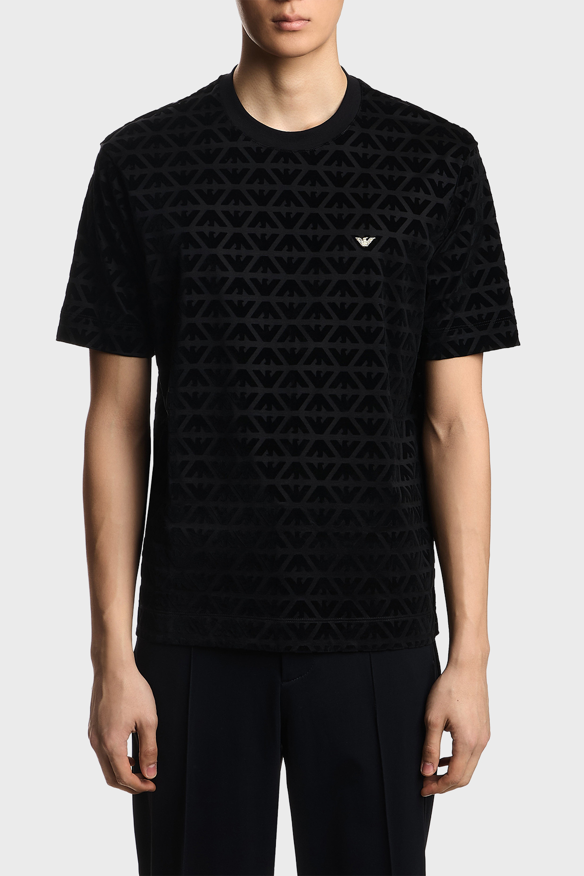 Emporio Armani Tamamı Logolu Regular Fit Bisiklet Yaka Erkek T Shirt EM005343 AF10017 FC307 SİYAH