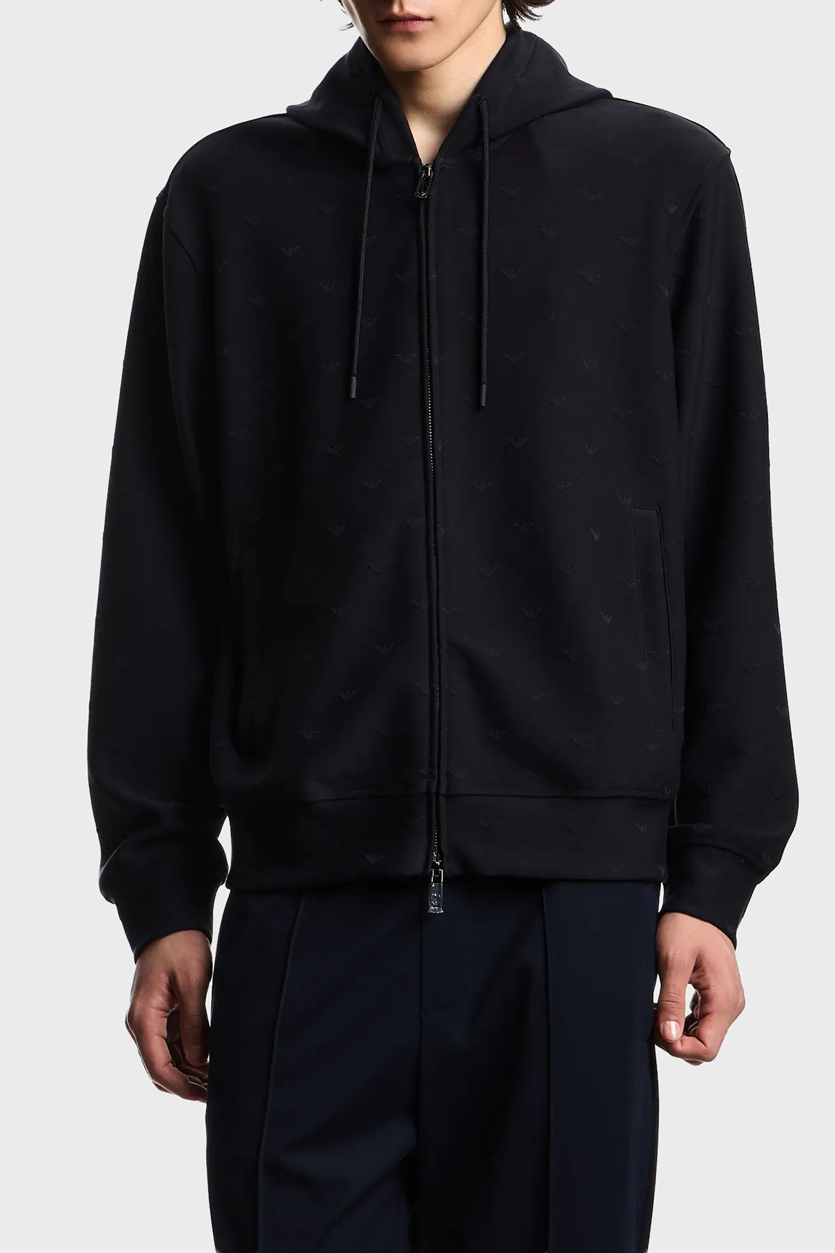 Emporio Armani Tamamı Logolu Regular Fit Kapüşonlu Fermuarlı Erkek Sweat EM004867 AF13700 FB469 LACİVERT