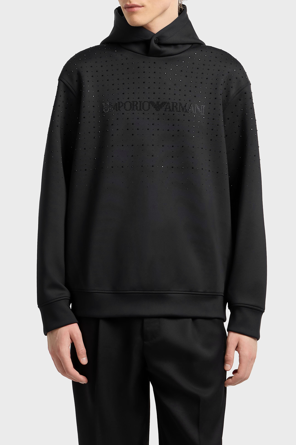 Emporio Armani Taşlı Logolu Streç Regular Fit Kapüşonlu Erkek Sweat EM003673 AF19556 UC001 SİYAH