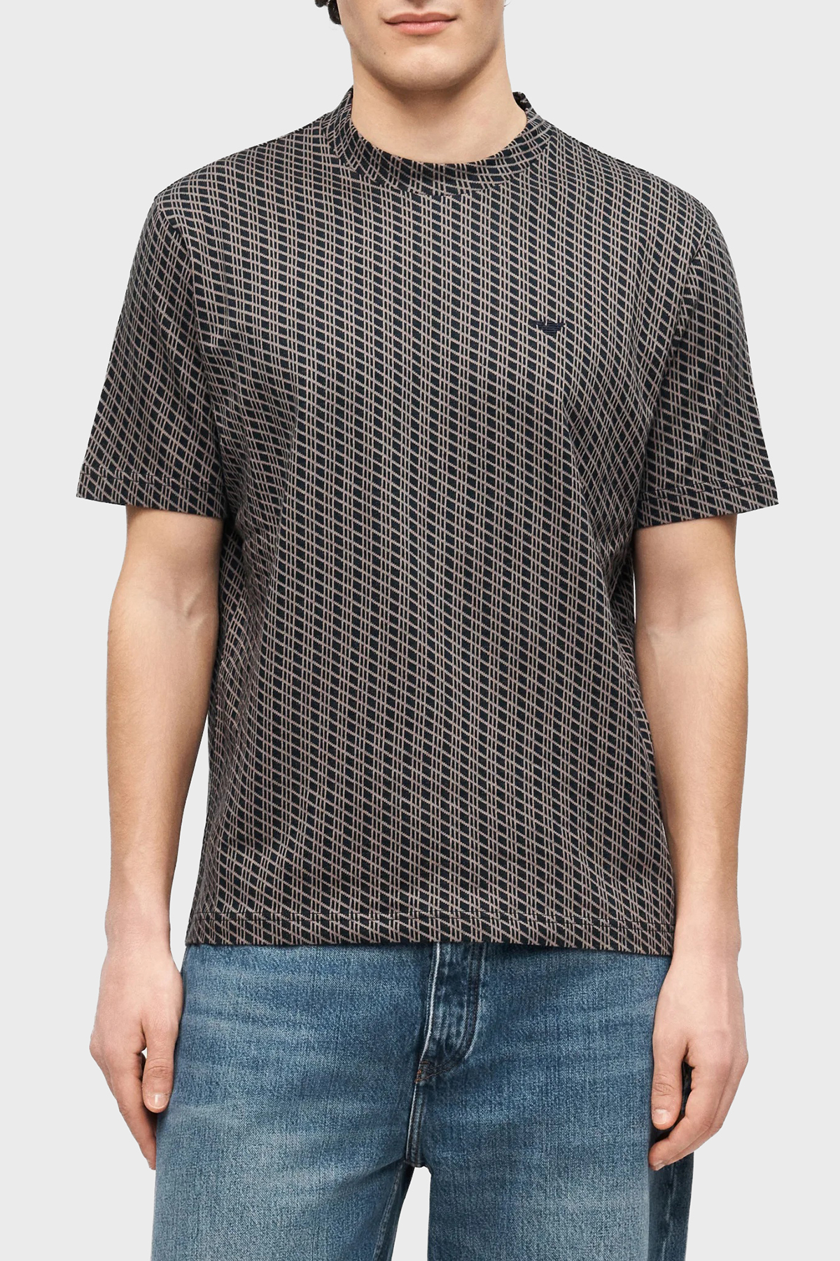 Emporio Armani Yün Karışımlı Kaşmir Örme Detaylı Regular Fit Erkek T Shirt EM005546 AF25181 FB099 LACİVERT-BEJ