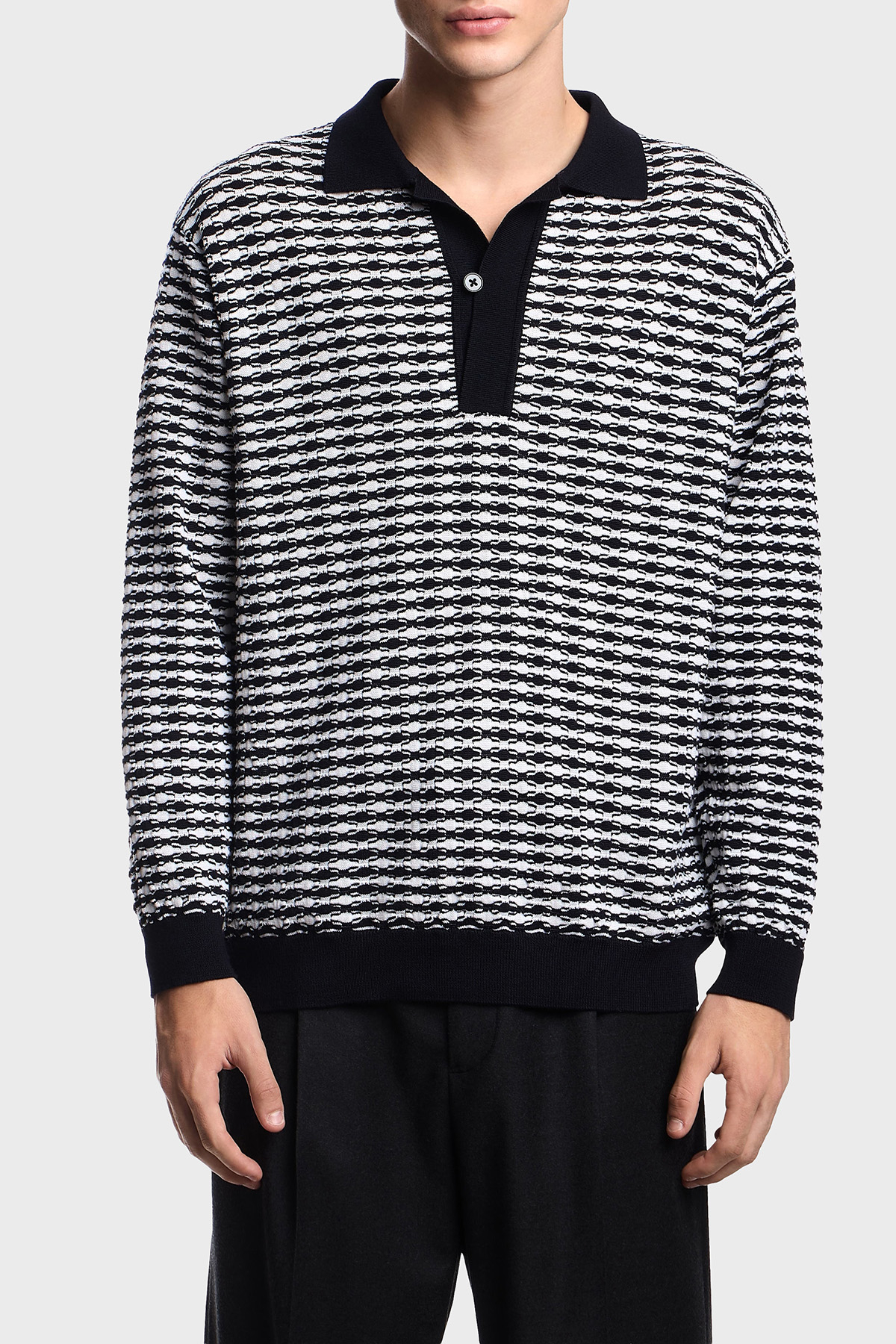 Emporio Armani Yün Karışımlı Regular Fit Düğmeli Polo Yaka Erkek Kazak EM003518 AF19833 F0015 BEYAZ-LACİVERT