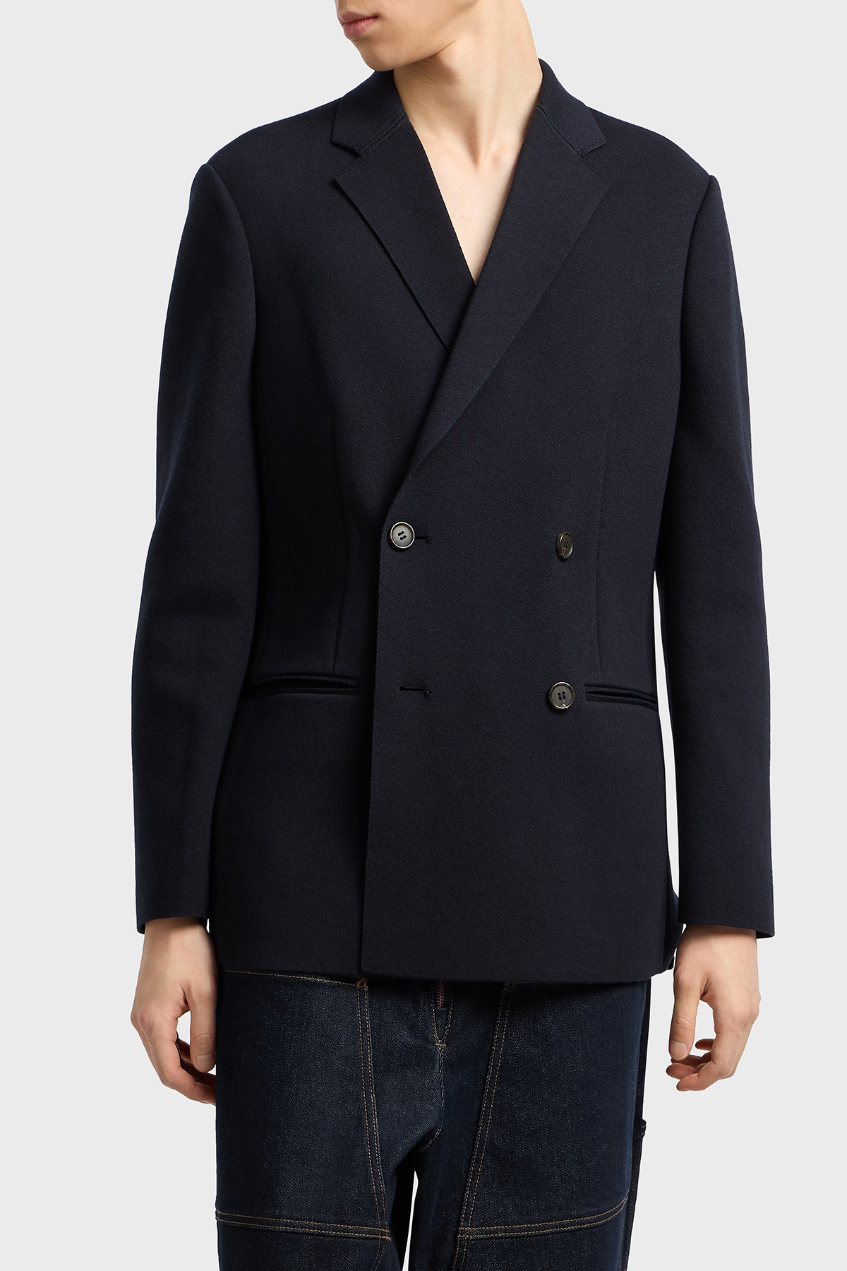 Emporio Armani Yün Karışımlı Regular Fit Kruvaze Yaka Blazer Erkek Ceket EM002428 AF19441 UB118 LACİVERT