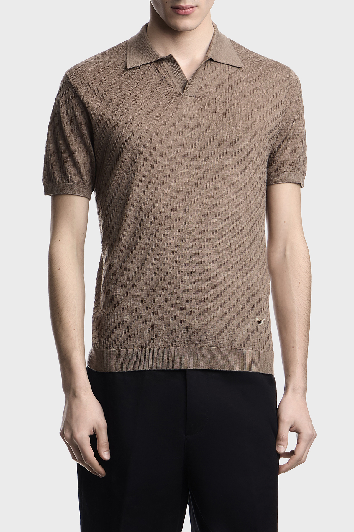 Emporio Armani Yün Karışımlı Regular Fit Polo Yaka Kısa Kollu Erkek Kazak EM004307 AF24573 U6285 VİZON