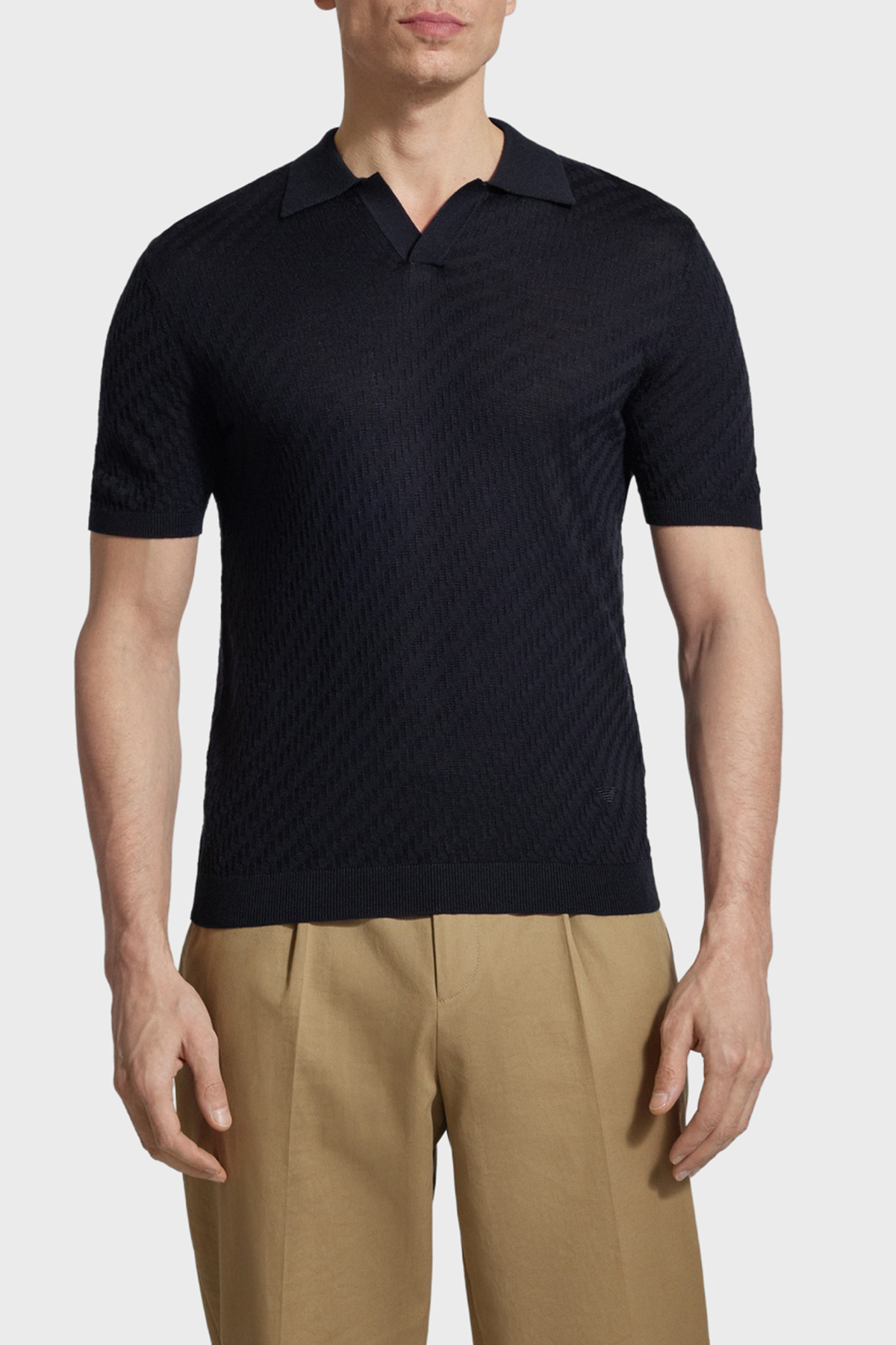 Emporio Armani Yün Karışımlı Regular Fit Polo Yaka Kısa Kollu Erkek Kazak EM004307 AF24573 UB109 LACİVERT