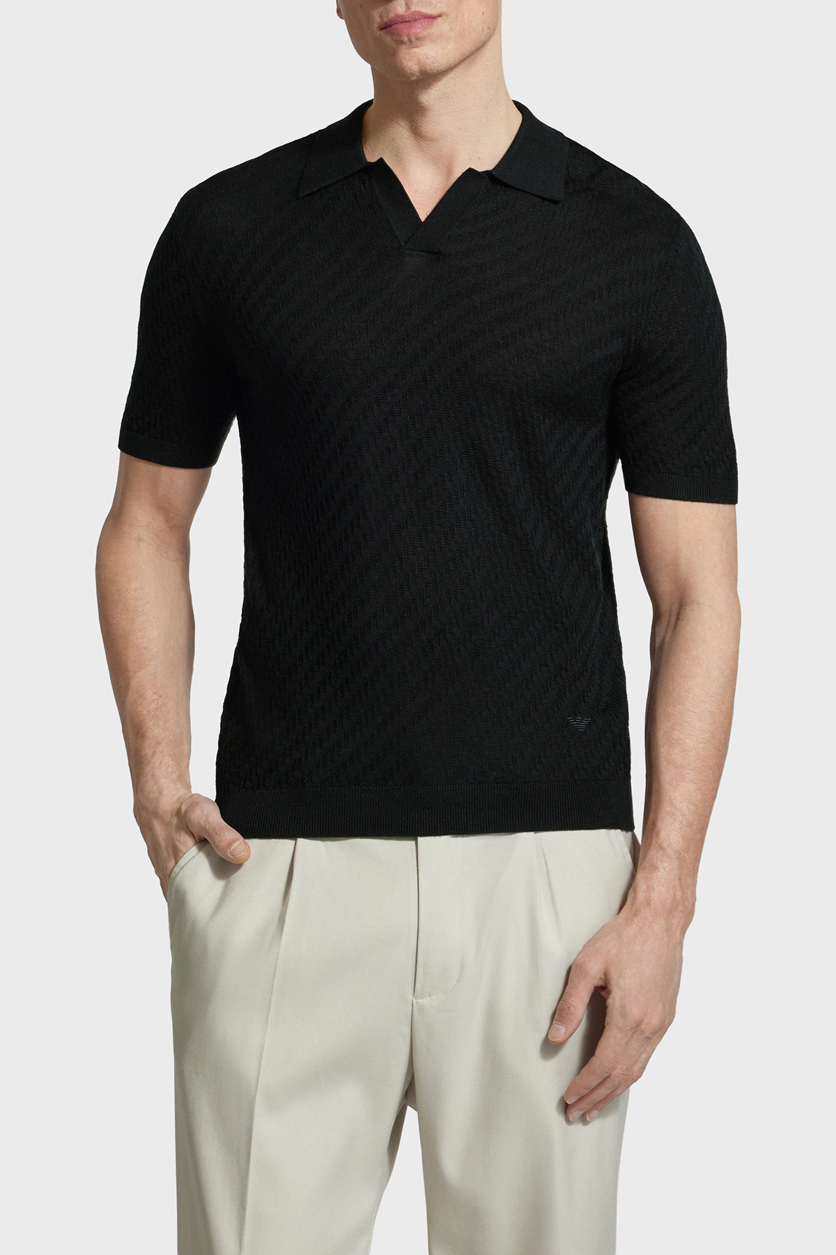 Emporio Armani Yün Karışımlı Regular Fit Polo Yaka Kısa Kollu Erkek Kazak EM004307 AF24573 UC001 SİYAH