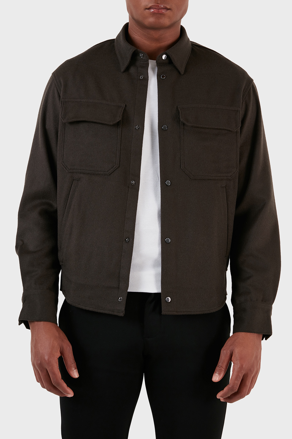 Emporio Armani Yün ve Kaşmir Karışımlı Regular Fit Erkek Gömlek 6R1C61 1NTYZ 05A6 KOYU ANTRASİT