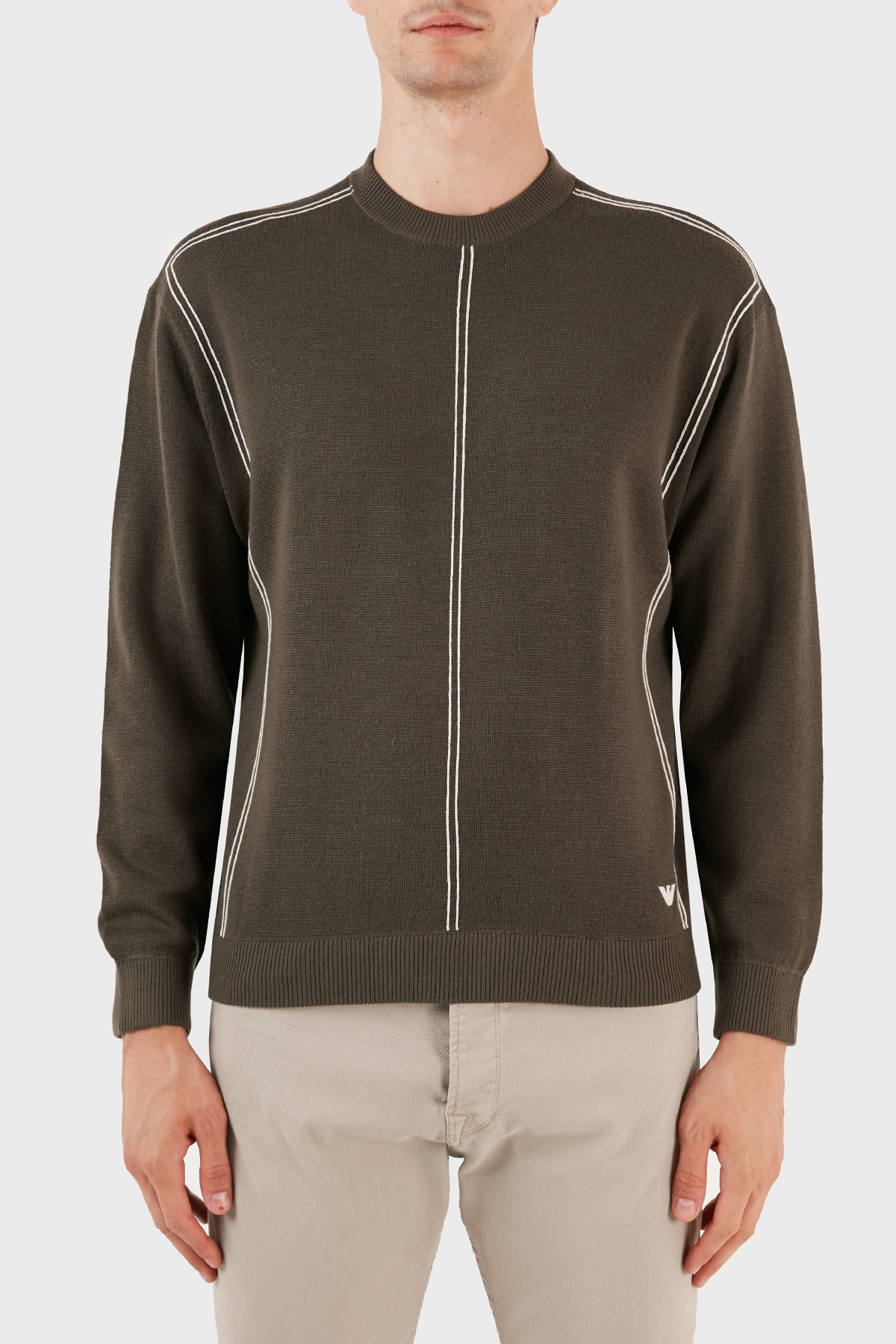 Emporio Armani Yünlü Jakarlı Çizgi Desenli Bisiklet Yaka Regular Fit Erkek Kazak 6R1MX3 1MOZZ 0440 KAHVE