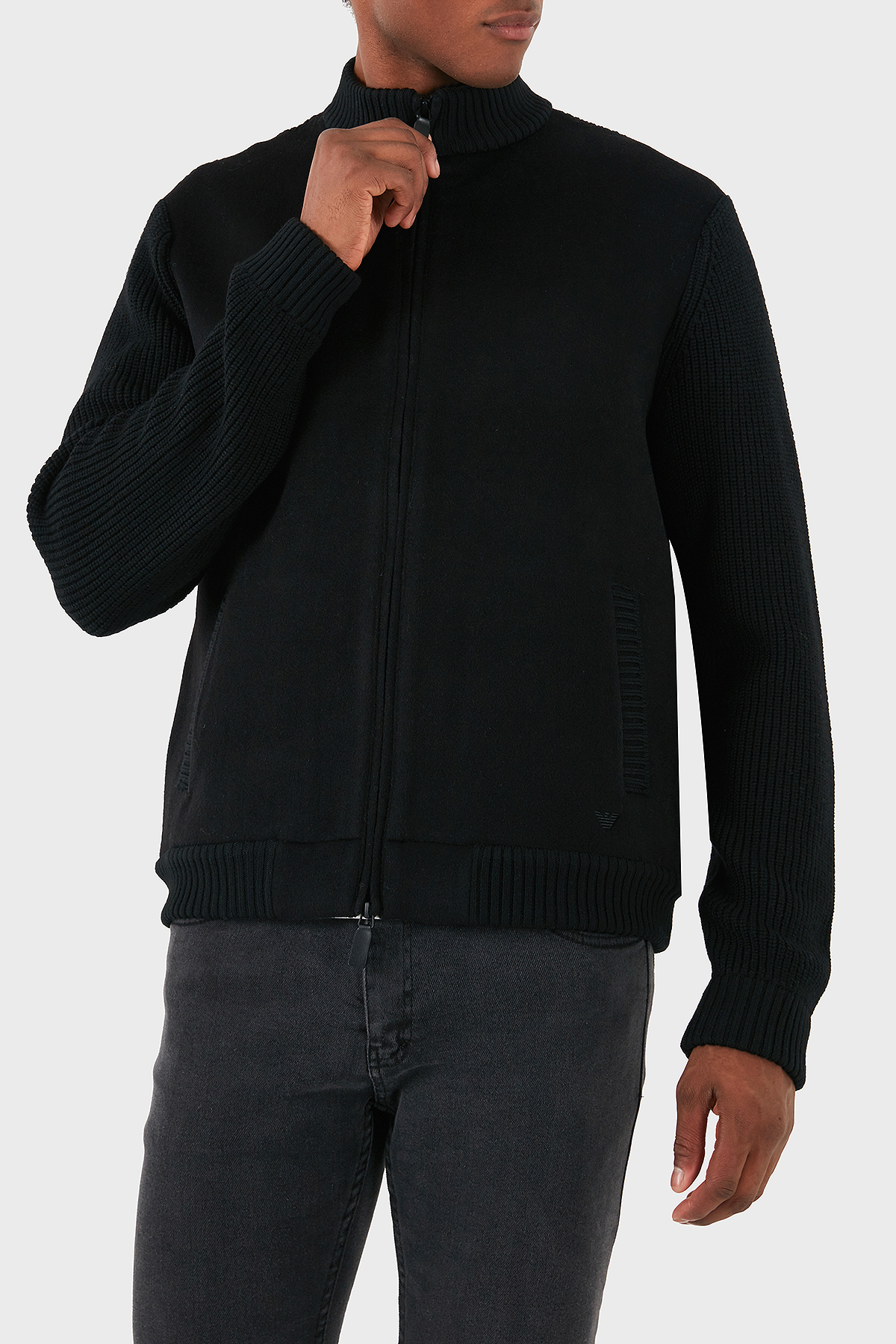Emporio Armani Yünlü Logolu Regular Fit Dik Yaka Erkek Hırka 6D1BY2 1MF9Z 0999 SİYAH