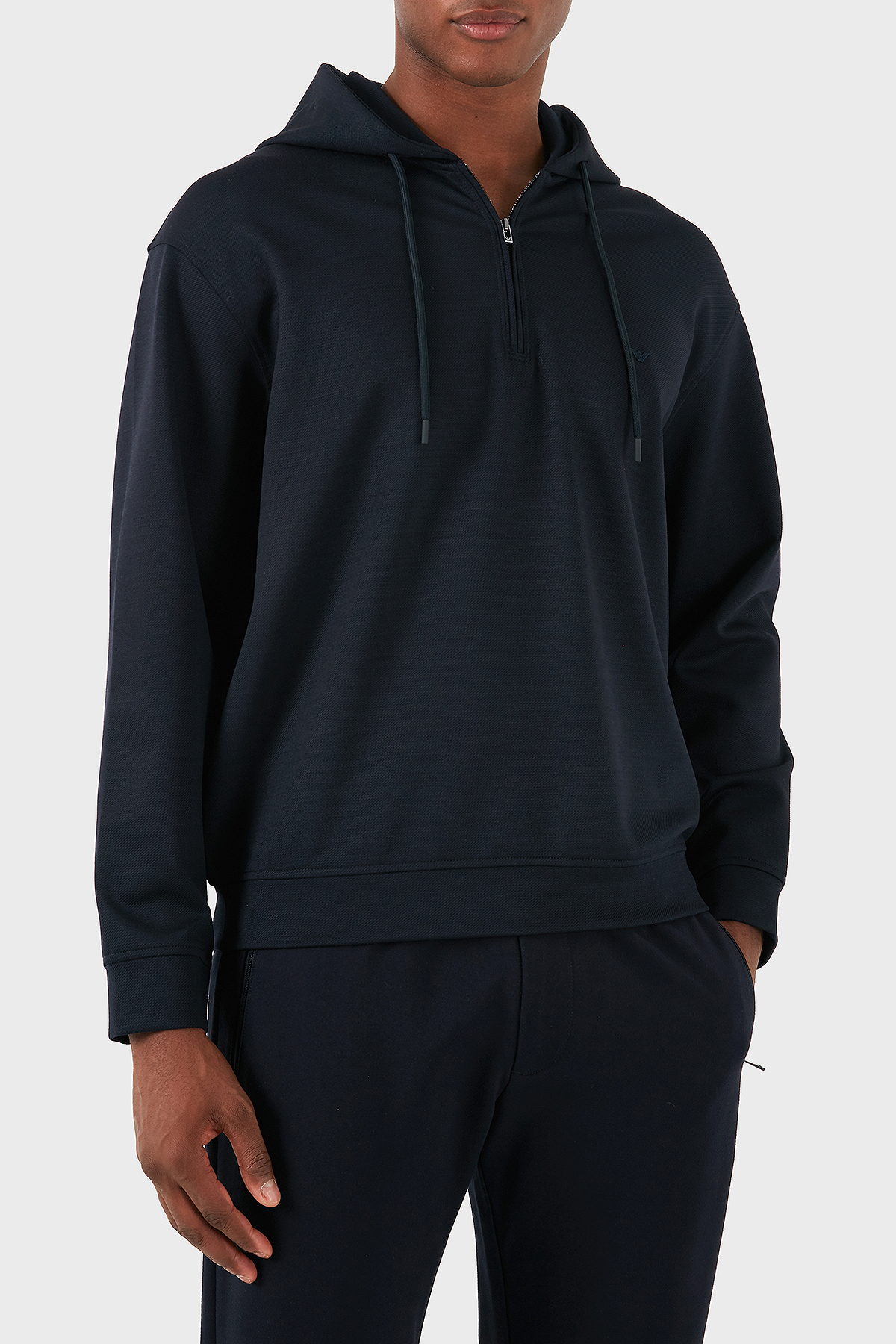 Emporio Armani Yünlü Logolu Regular Fit Yarım Fermuarlı Kapüşonlu Erkek Sweat 6D1MC9 1JHQZ 0920 LACİVERT