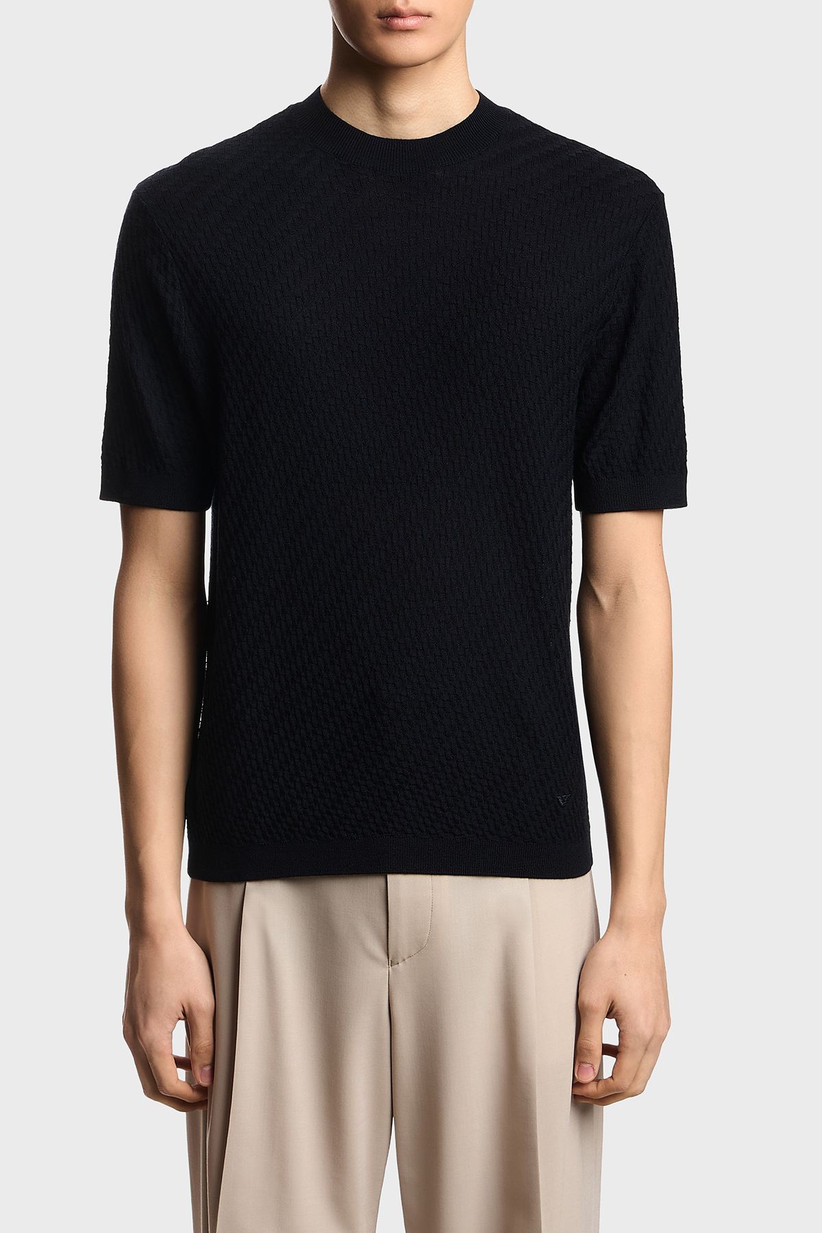 Emporio Armani Yünlü Regular Fit Bisiklet Yaka Kısa Kollu Erkek Kazak EM005303 AF23553 FB066 LACİVERT