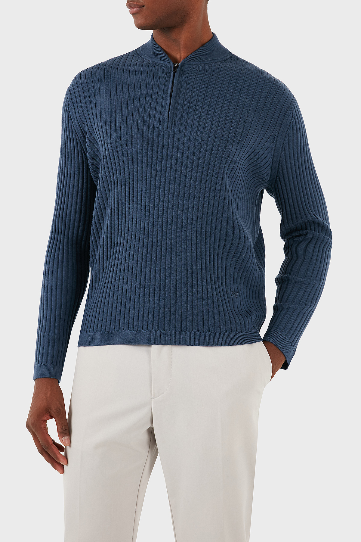 Emporio Armani Yünlü Regular Fit Yarım Fermuarlı Kolej Yaka Dokuma Erkek Kazak 6D1MXP 1MKDZ 09T6 LACİVERT