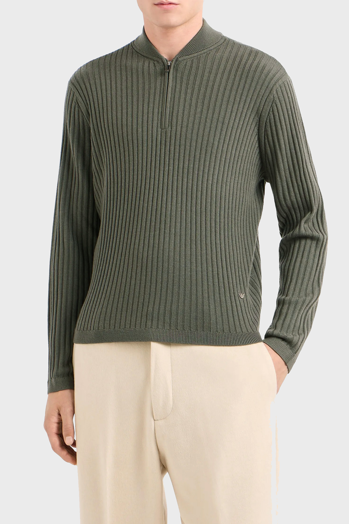Emporio Armani Yünlü Slim Fit Yarım Fermuarlı Dik Yaka Erkek Kazak 6D1MXP 1MKDZ 06K0 HAKİ