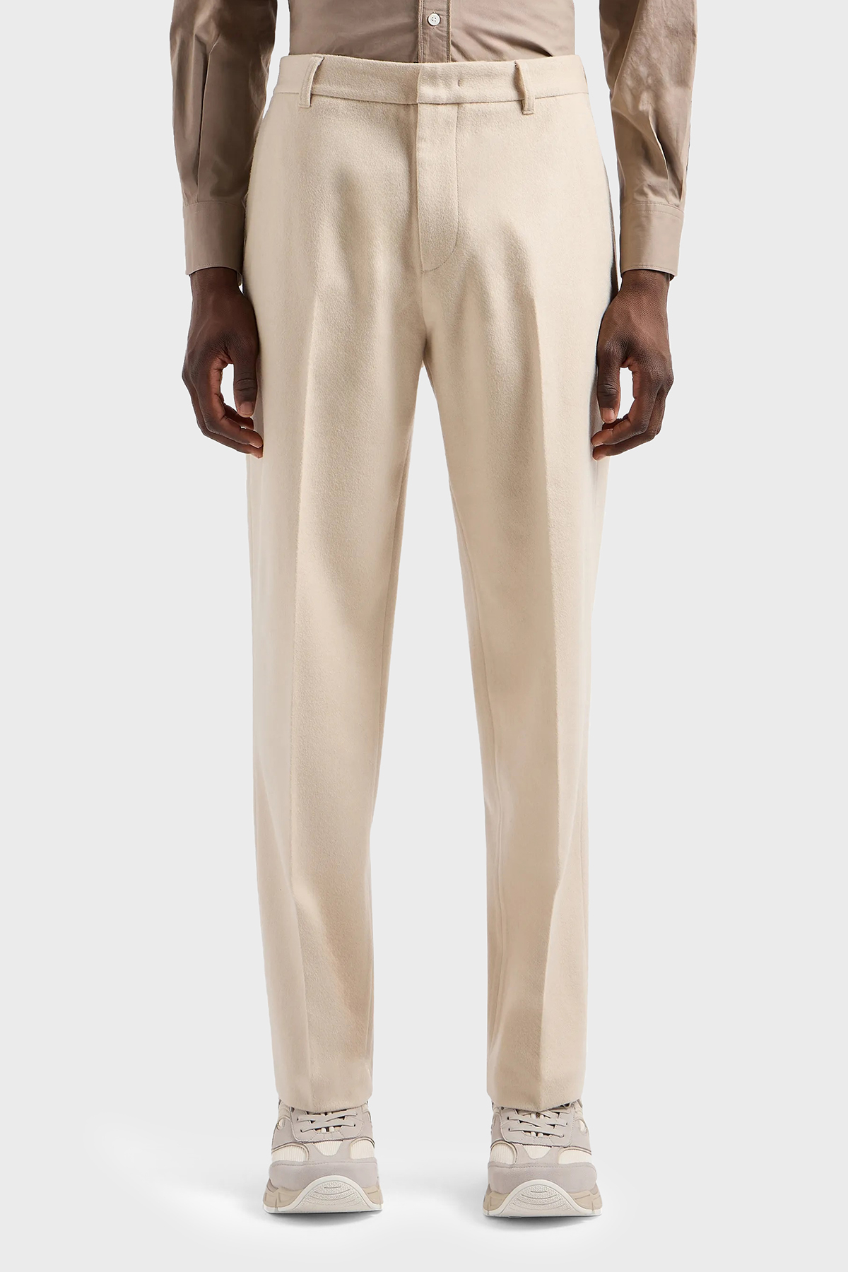 Emporio Armani Yünlü ve Kaşmirli Regular Fit Normal Bel Erkek Pantolon 6D1P67 1NUVZ 0128 EKRU