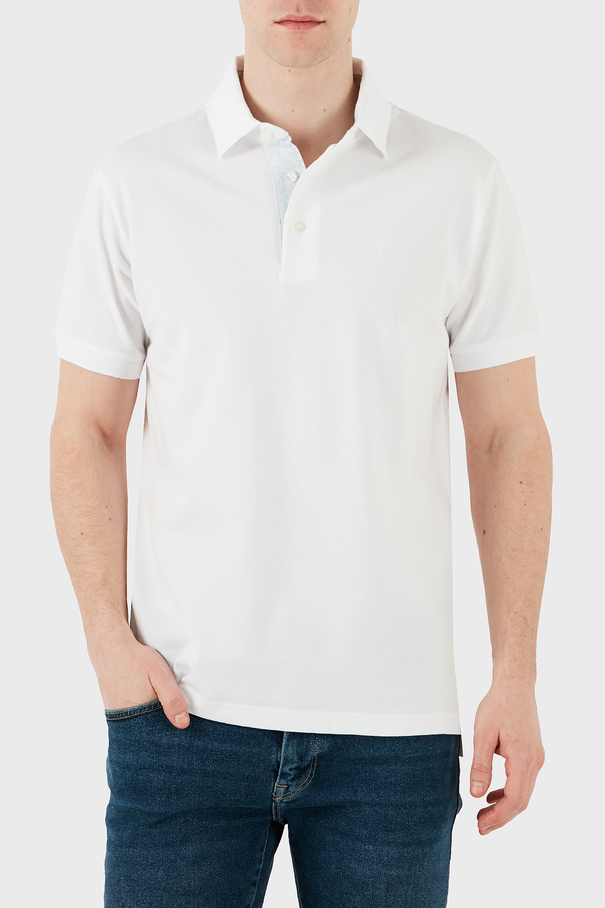 Etro % 100 Pamuk Regular Fit Düğmeli Erkek Polo Yaka T Shirt MRMD0005 AC274 W0800 BEYAZ